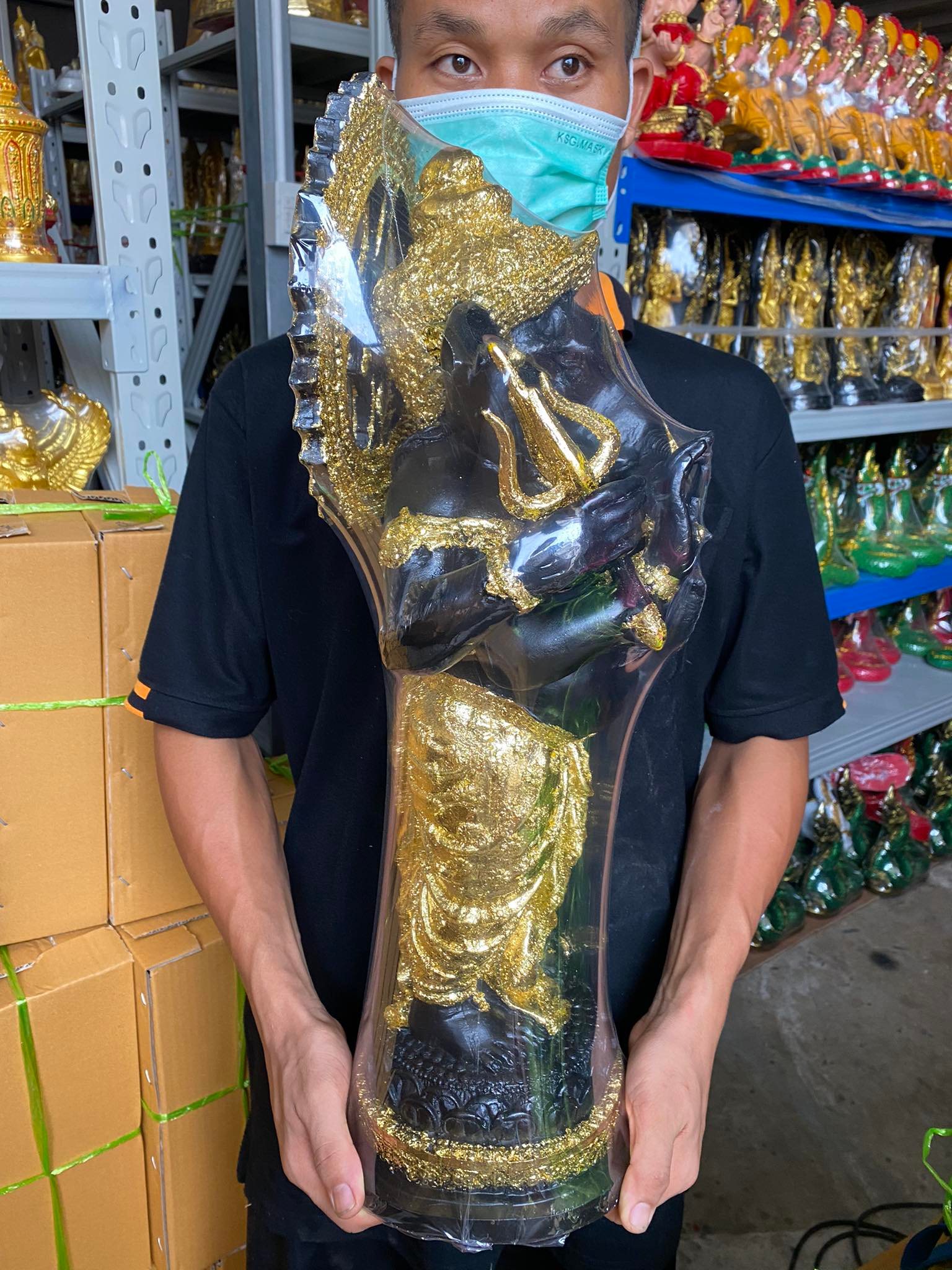 พระพิฆเนศ องค์ยืนประทานพร สูง 25 นิ้ว องค์สีดำประดับทองเค