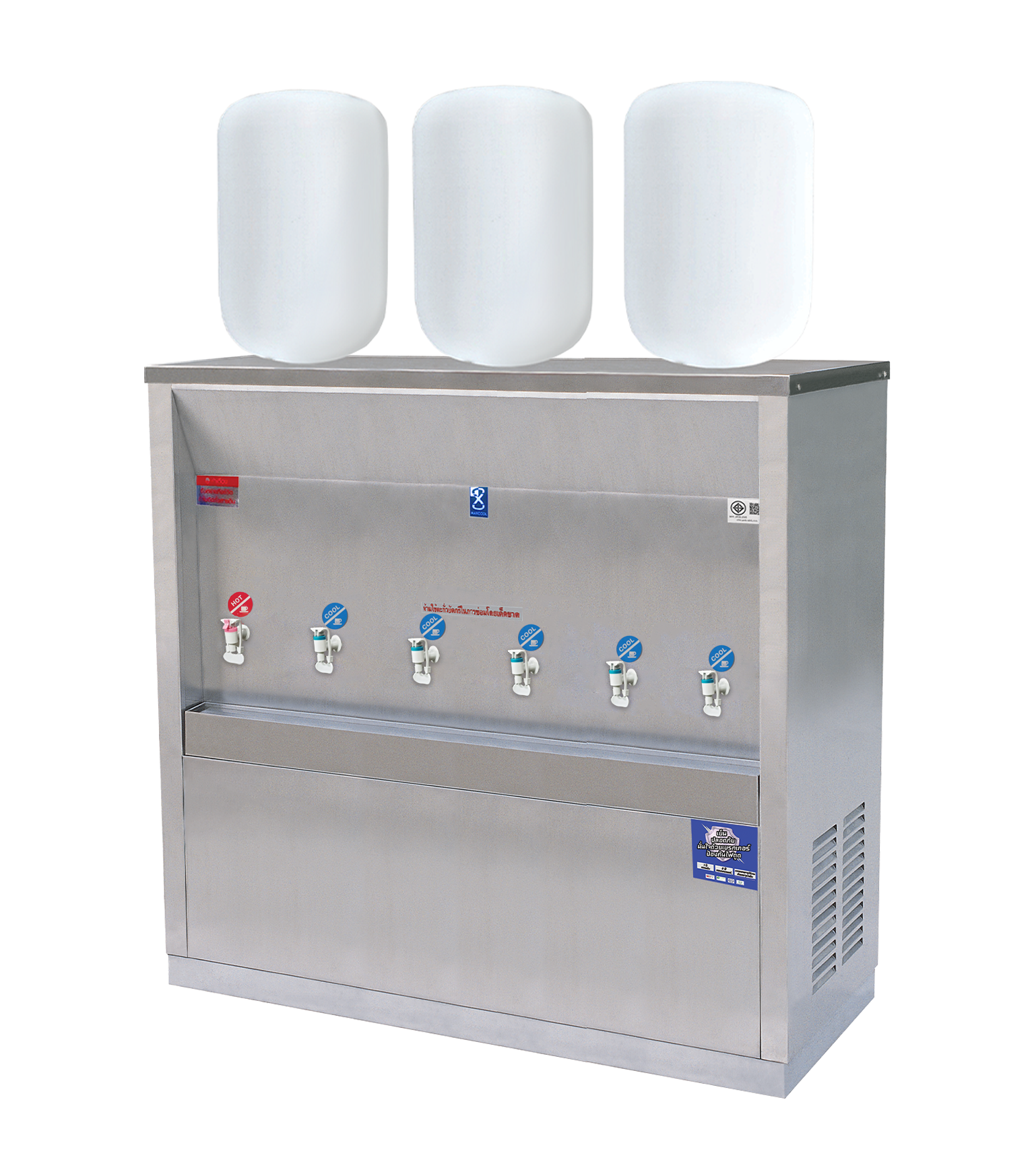 ตู้ทำน้ำร้อน น้ำเย็นสแตนเลส แบบเติมน้ำ รังผึ้ง รุ่น MCH-6P-1 (ไม่รวมถังน้ำ)