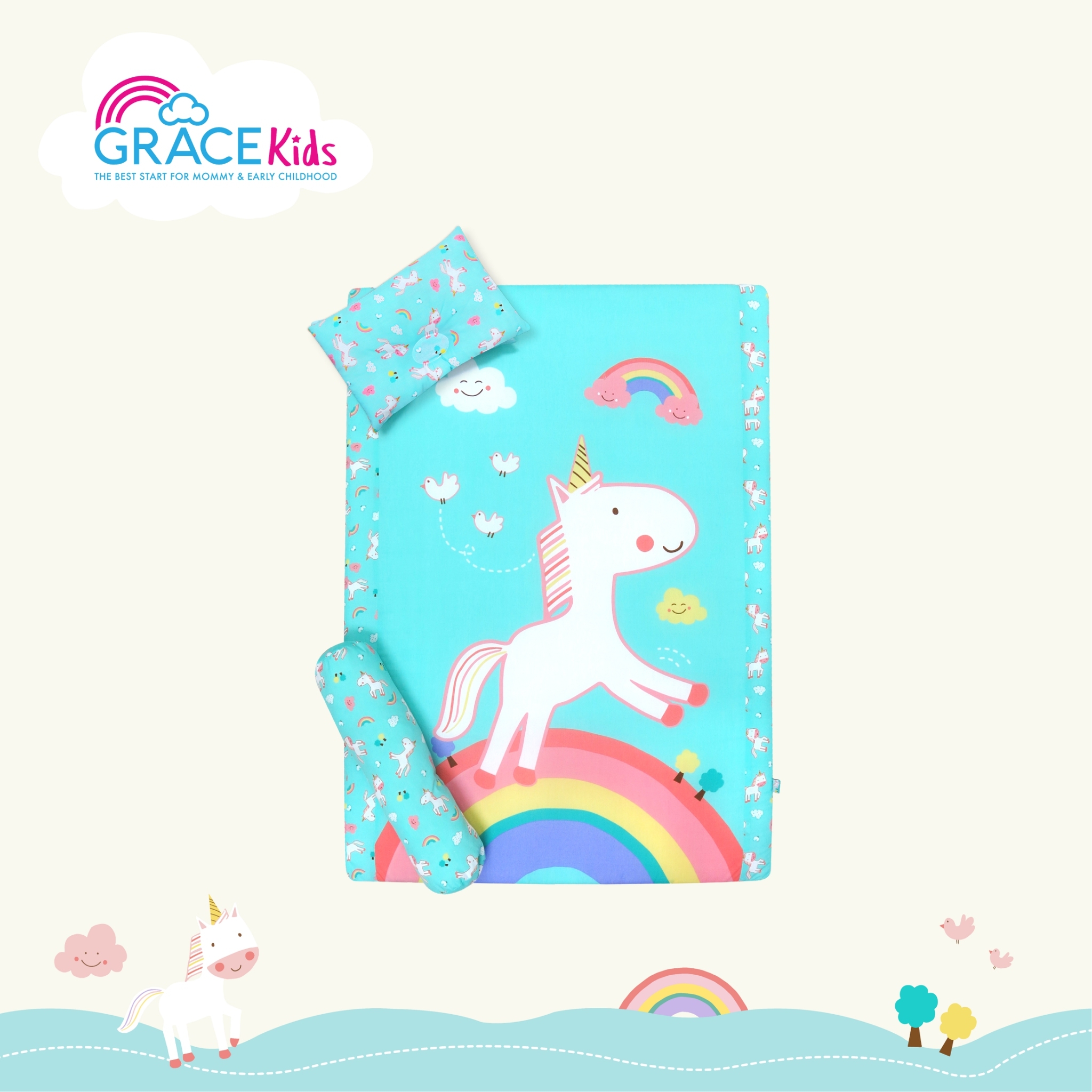 GraceKids เซตที่นอนเด็ก ลาย Rainbow Unicorn Ver.2 (Mint Green) Size XL