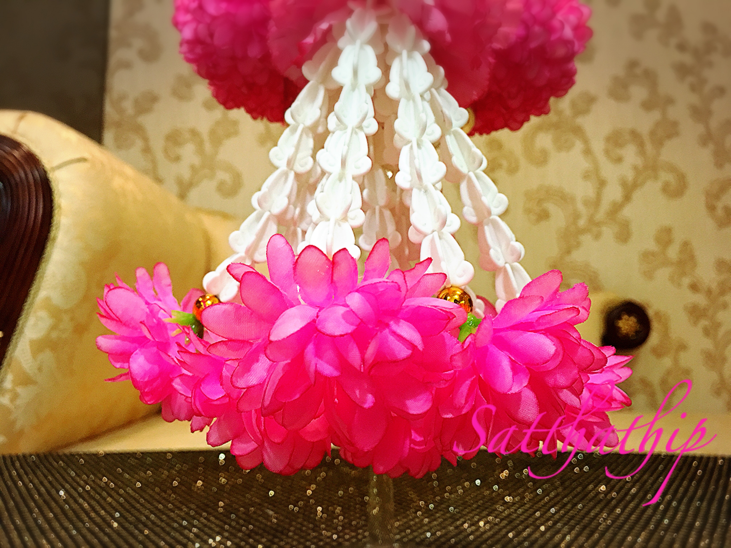 พวงมาลัยผ้า - พวงมาลัยดอกมัม ประดิษฐ์ - พวงมาลัยถวายศาลพระภูมิ - Fabric Garland