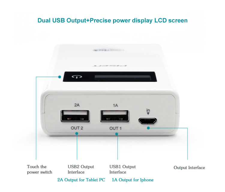 PISEN แบตสำรองแท้ 10,000 mAh พาวเวอร์แบงค์ LCD Power Station รุ่น TS-D111 จอ LCD แสดงผล ชาร์จเร็ว 2.4A สวิตซ์ทัชกรีน Dual USB คู่ 5V-2A เก็บประจุเต็มที่ได้ยาวนาน พกพาสะดวก ฟรี!! สาย Micro USB - สีขาว