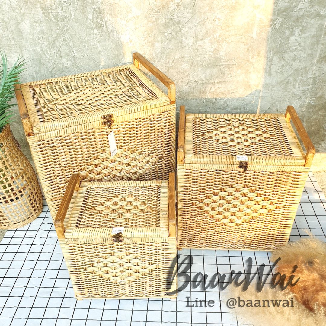 หีบหวาย หีบใส่ของ บุผ้าด้านใน ทรงสูง