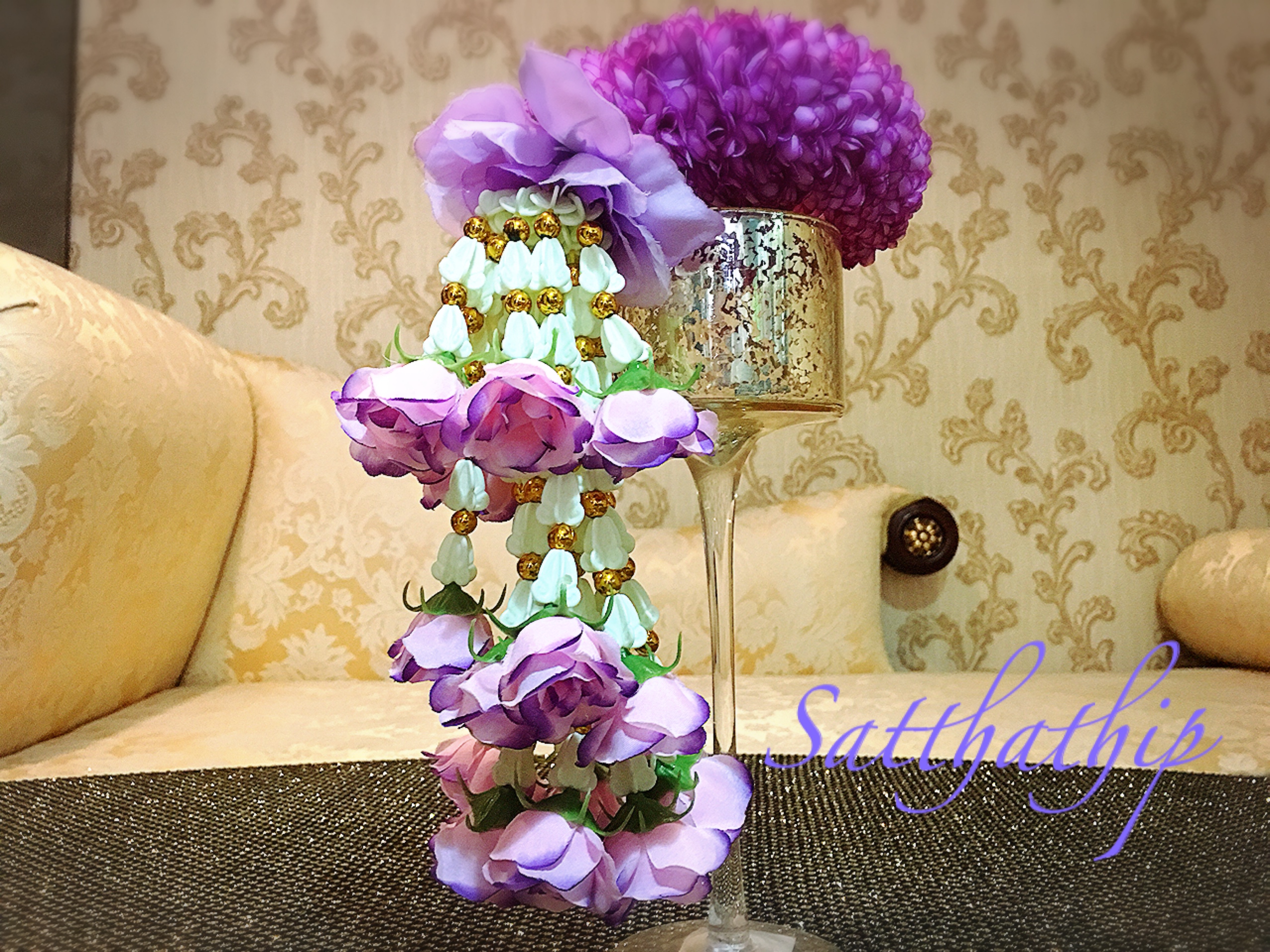 พวงมาลัยผ้า - พวงมาลัยดอกมัม ประดิษฐ์ - พวงมาลัยถวายศาลพระภูมิ - Fabric Garland