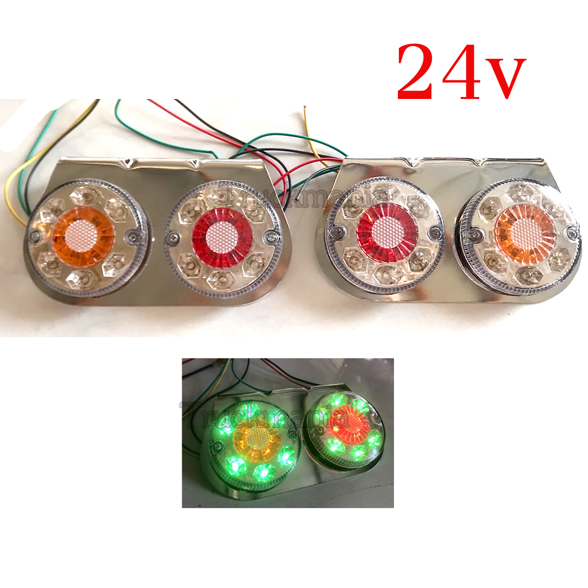 ไฟสต๊อปแลมป์ ไฟราวข้าง LED 24v แป้นชุบโครเมี่ยม ราคาต่อคู่(2แป้น)