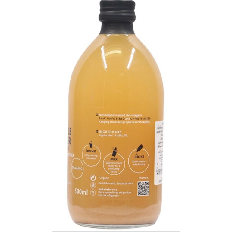 Deto Andrea Milano Apple Cider Vinegar ACV 500 ml.(05-7493) น้ำส้มสายชูหมักจากแอปเปิลไซเดอร์ออร์แกนิค ชนิดมีตะกอน