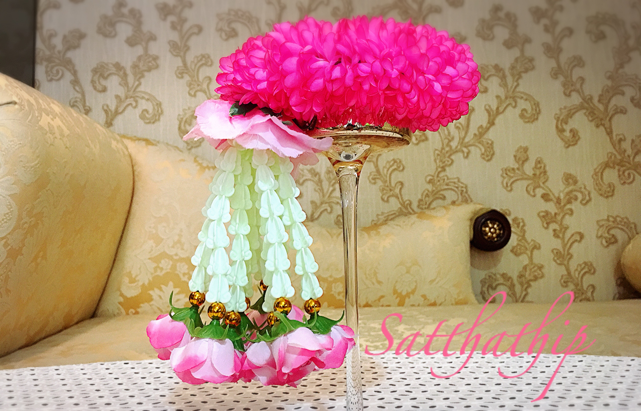 พวงมาลัยผ้า - พวงมาลัยดอกมัม ประดิษฐ์ - พวงมาลัยถวายศาลพระภูมิ - Fabric Garland