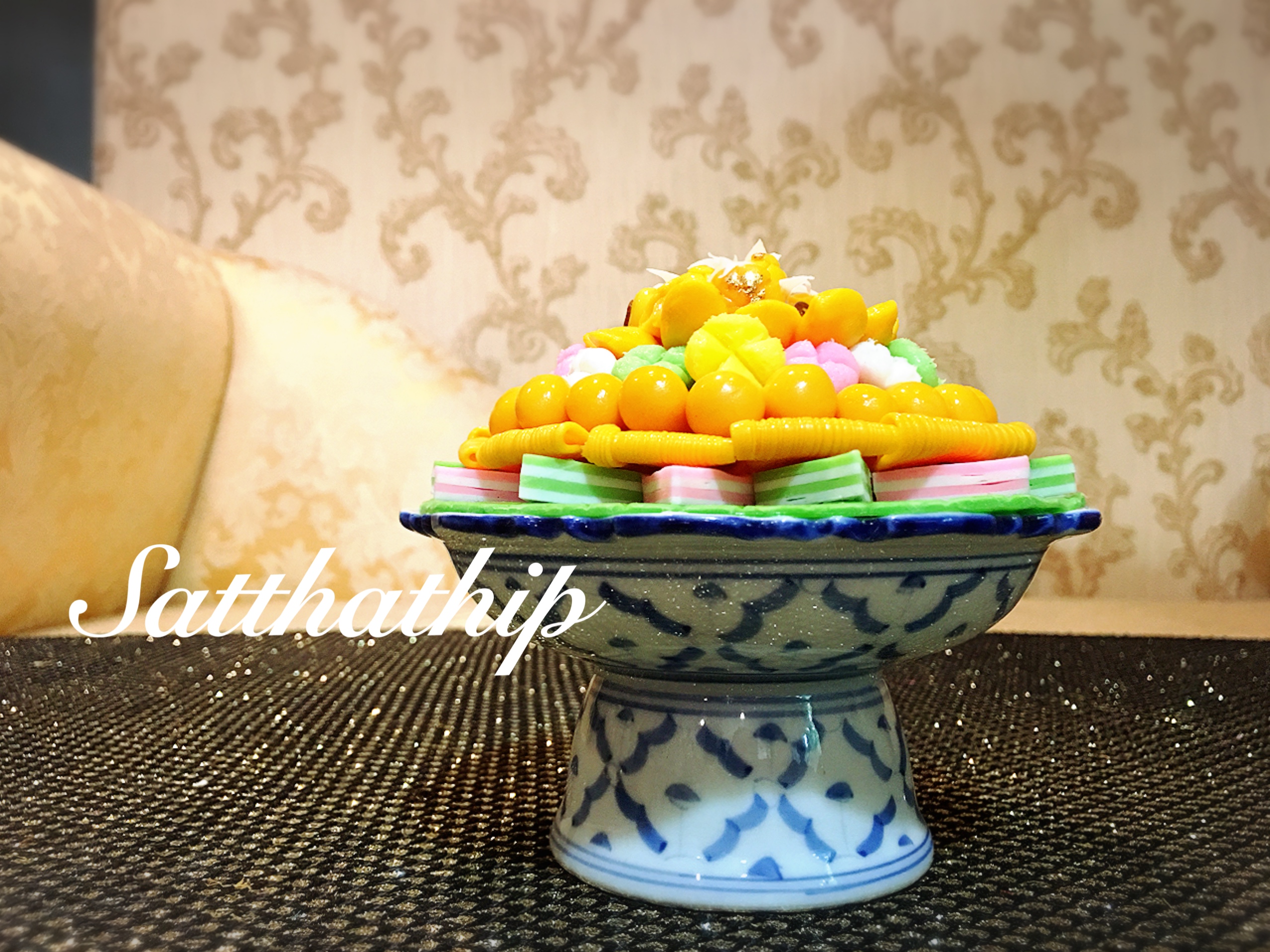 พานโมเดลขนมไทย ประดิษฐ์จากดิน 5" - พานขนมมงคล ประดิษฐ์จากดิน - พานขนมไทย ดินปั้น