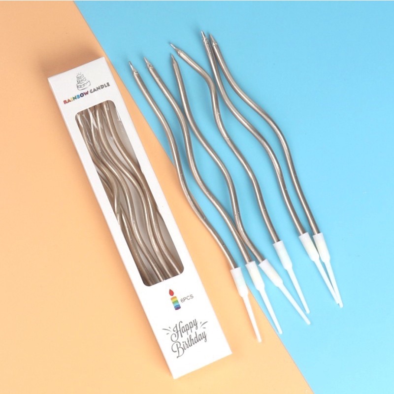 เทียนวันเกิด เกลียวยาวสีเงิน 6ชิ้น/แพค Candles silver color 14.5 cm. (12-8463)