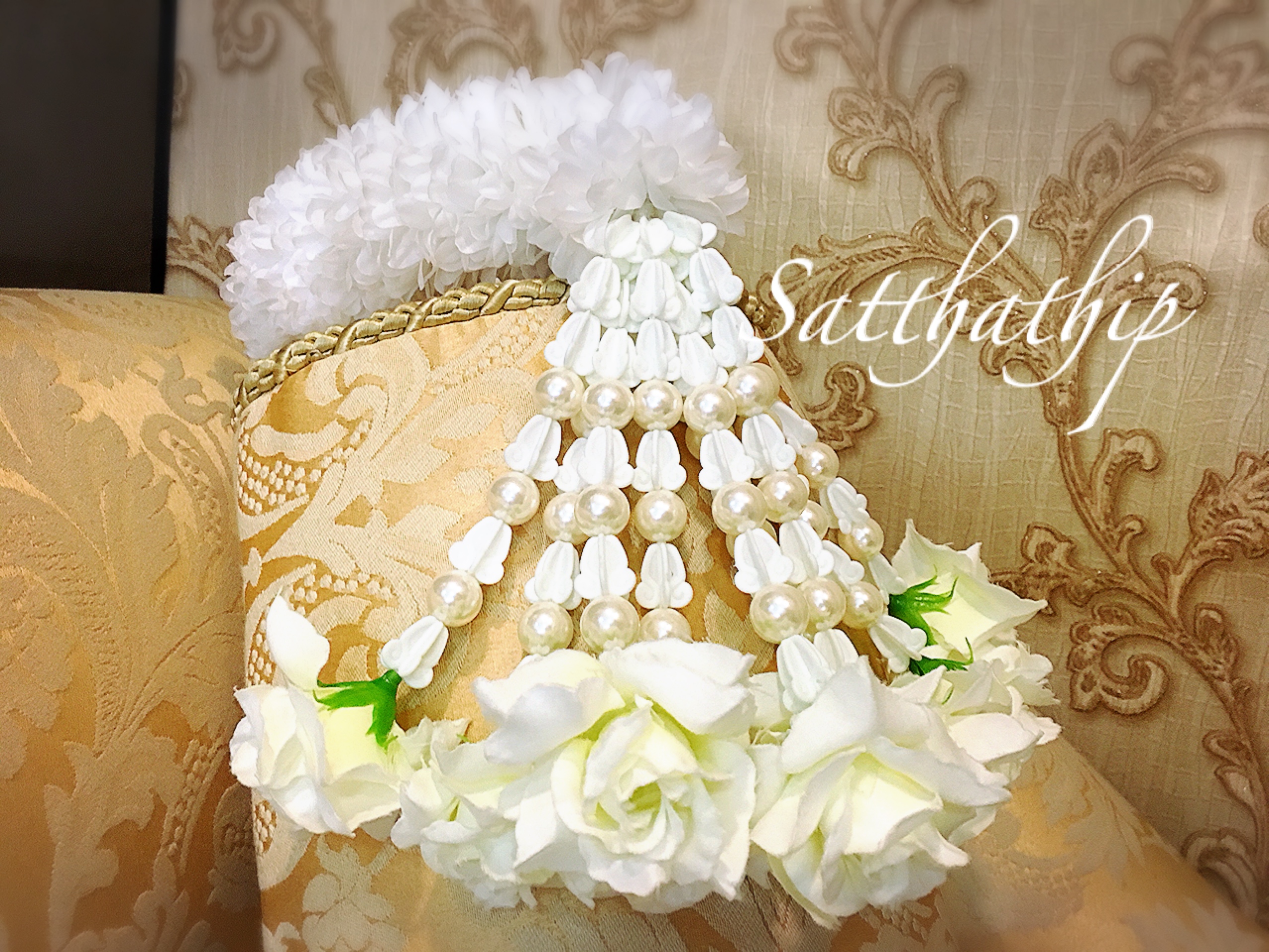 พวงมาลัยผ้า - พวงมาลัยดอกมัม ประดิษฐ์ - พวงมาลัยถวายศาลพระภูมิ - Fabric garland