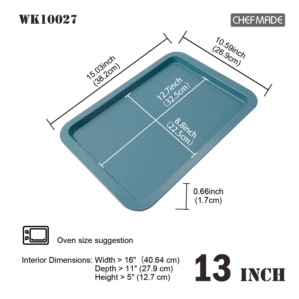 Chefmade WK10027- 13'' Non Stick Small Cookie Sheet 382 x 269 x 17 mm.(Green) (12-8682)