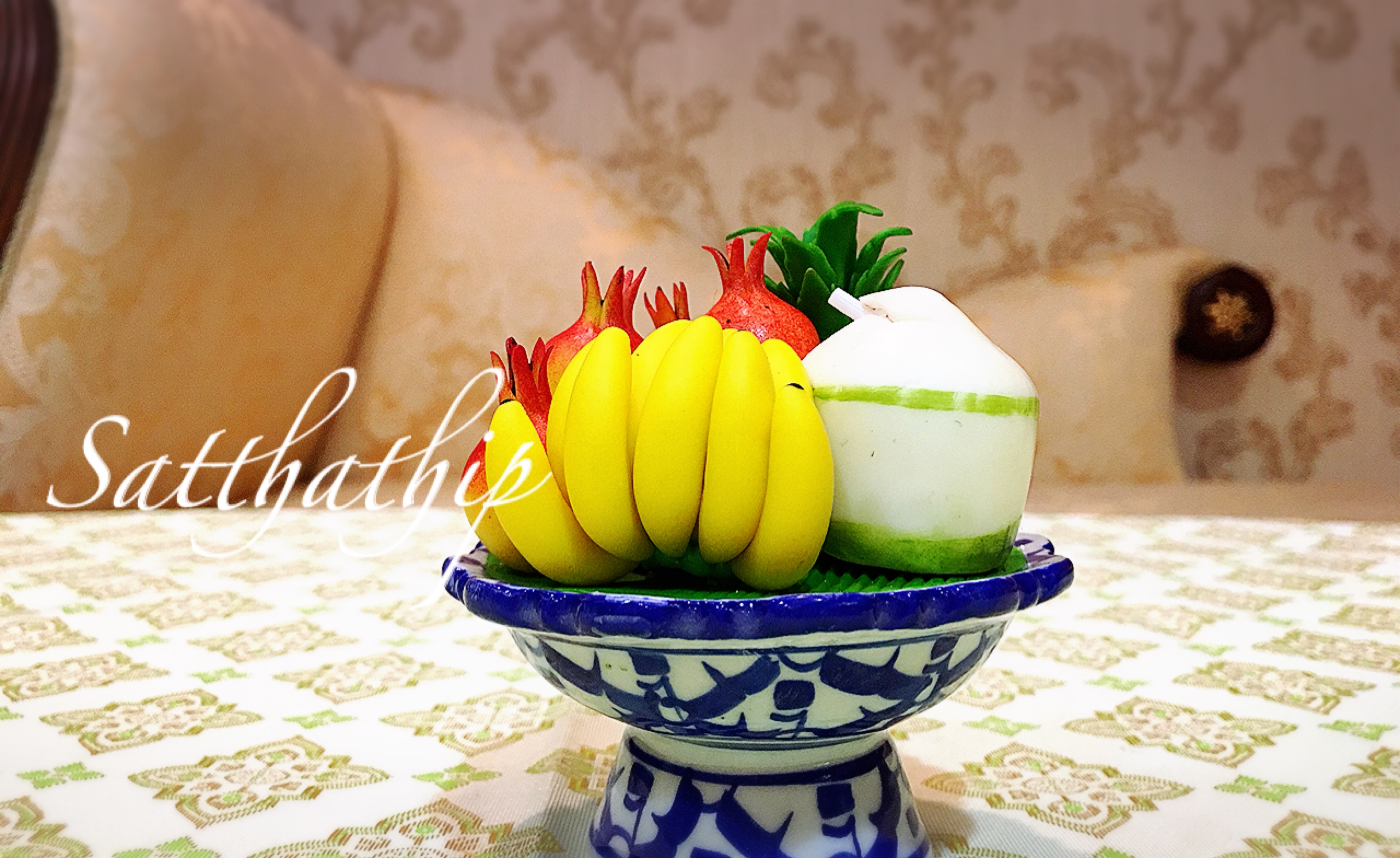 พานผลไม้ (5 อย่าง) ประดิษฐ์จากดิน - ผลไม้จิ๋ว - ผลไม้มงคล