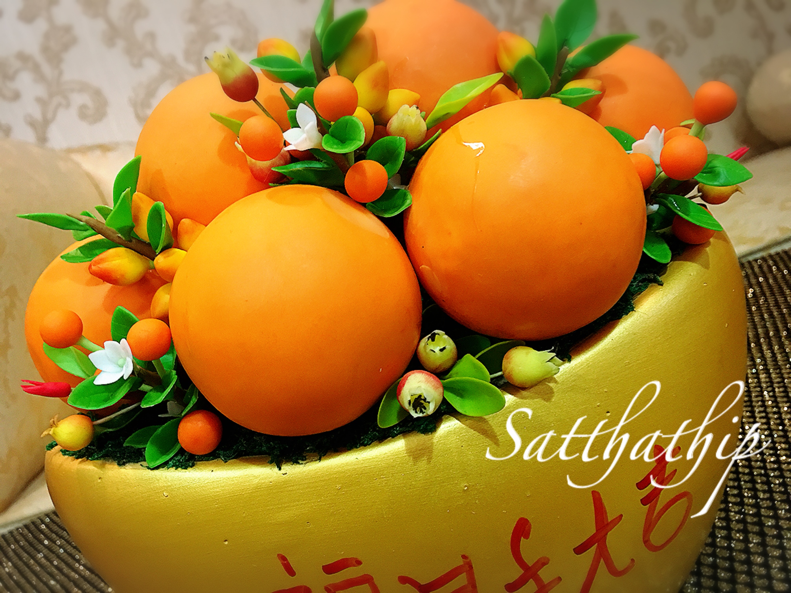 ส้ม ประดิษฐ์จากดิน กระถางก้อนทอง - ผลไม้มงคล ประดิษฐ์จากดิน กระถางก้อนทอง