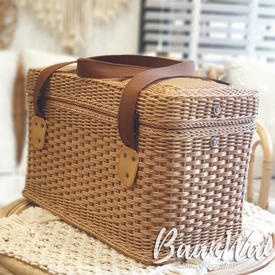 ตะกร้าเอนกประสงค์ ตะกร้าหวายเทียม ปิคนิคหวายเทียม