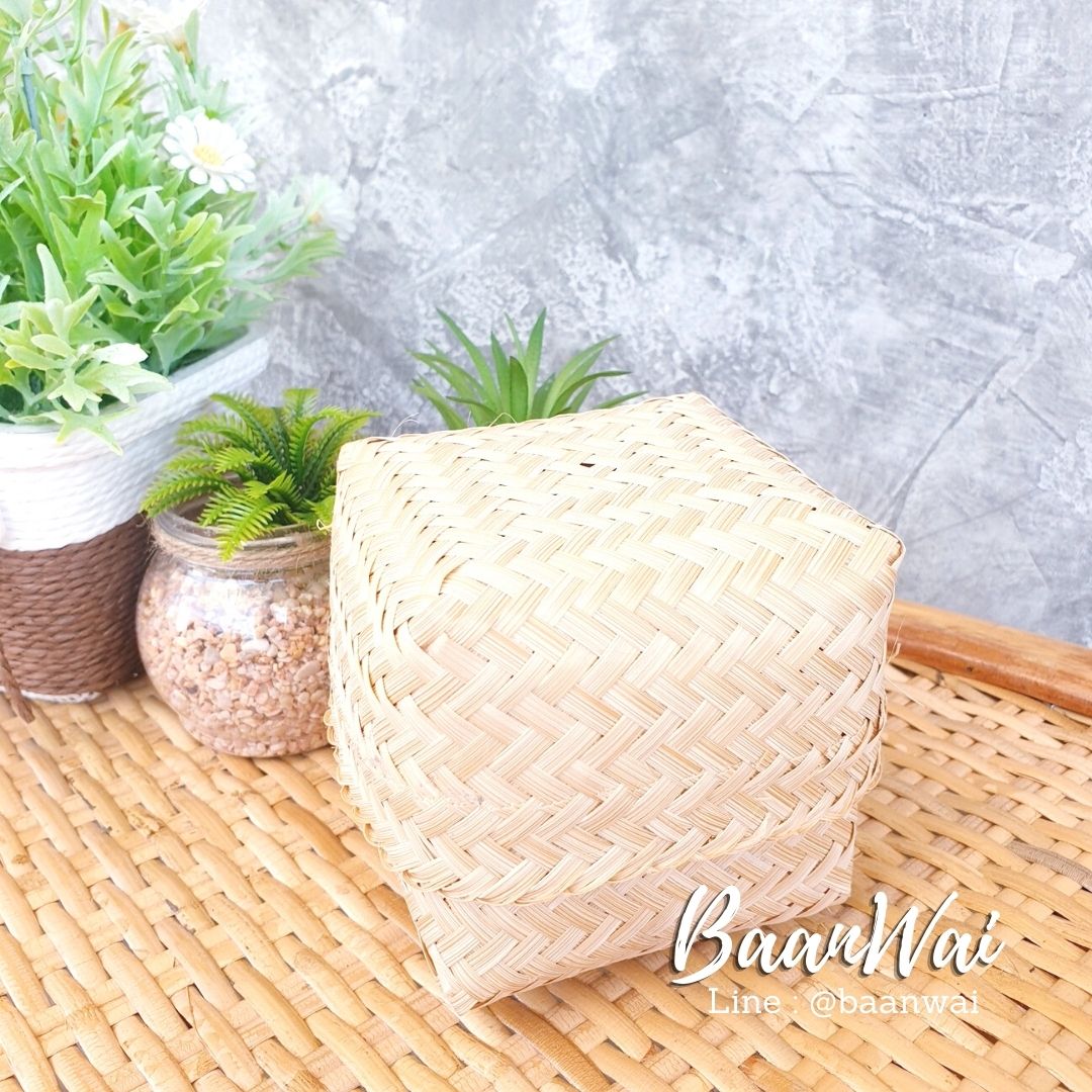 กล่องไม้ไผ่สาน กล่องไม้ไผ่ กระติบข้าวเหนียว กล่องไม้ไผ่ มีฝาปิด กระติบไม้ไผ่