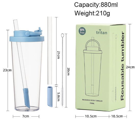 แก้วพลาสติกพร้อมหลอด,แก้วพลาสติกใส่ชานม,แก้วพลาสติกใส,880ml