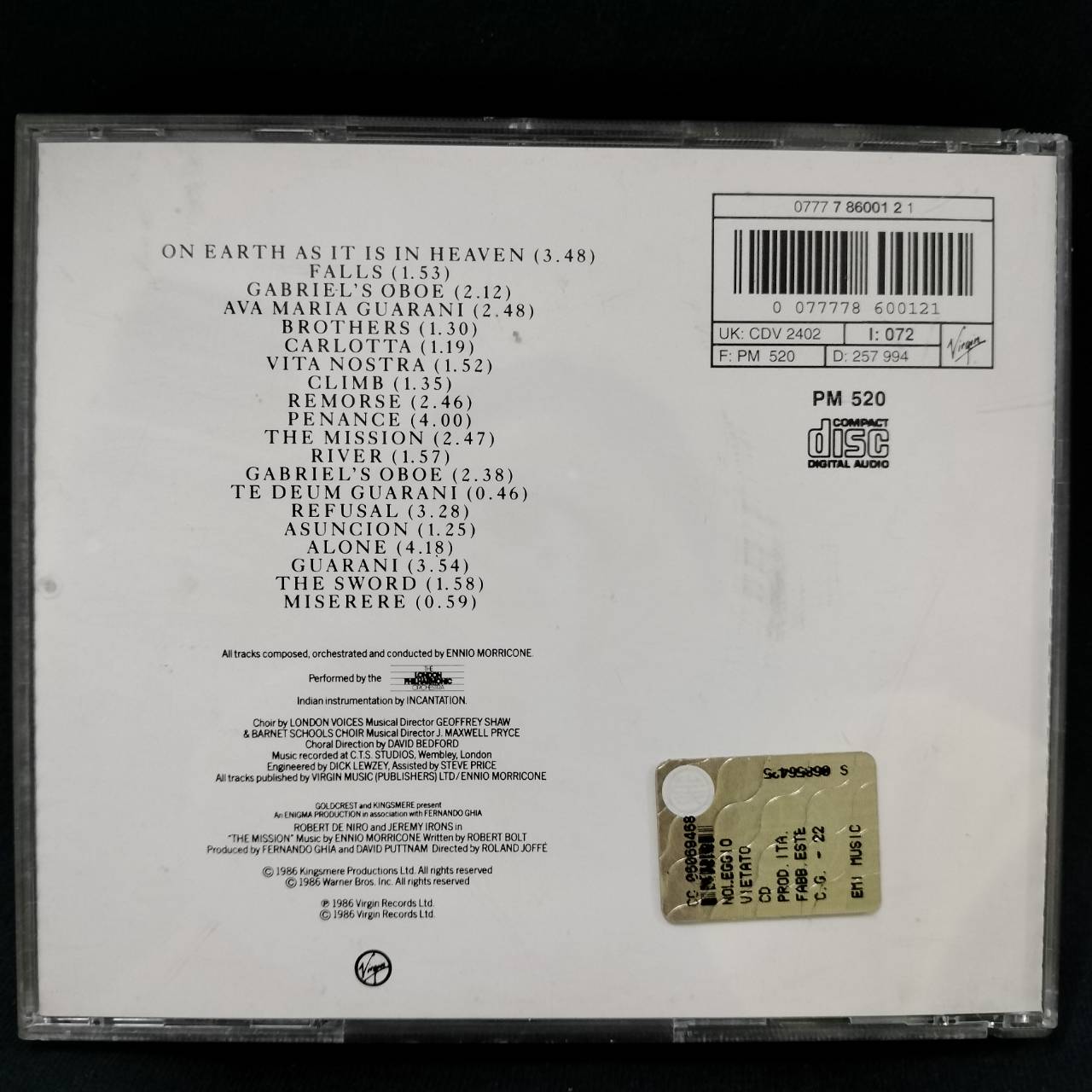 Ennio Morricone – The Mission / ITALY / ปกมีจุดเหลือง / แผ่นดี