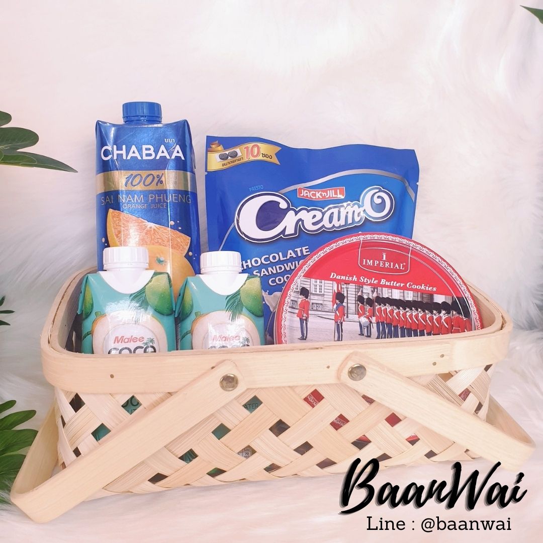ตะกร้าสานไม้ไผ่ ตะกร้าใส่ผลไม้ กระเช้าจัดของขวัญ มี 2 ขนาด