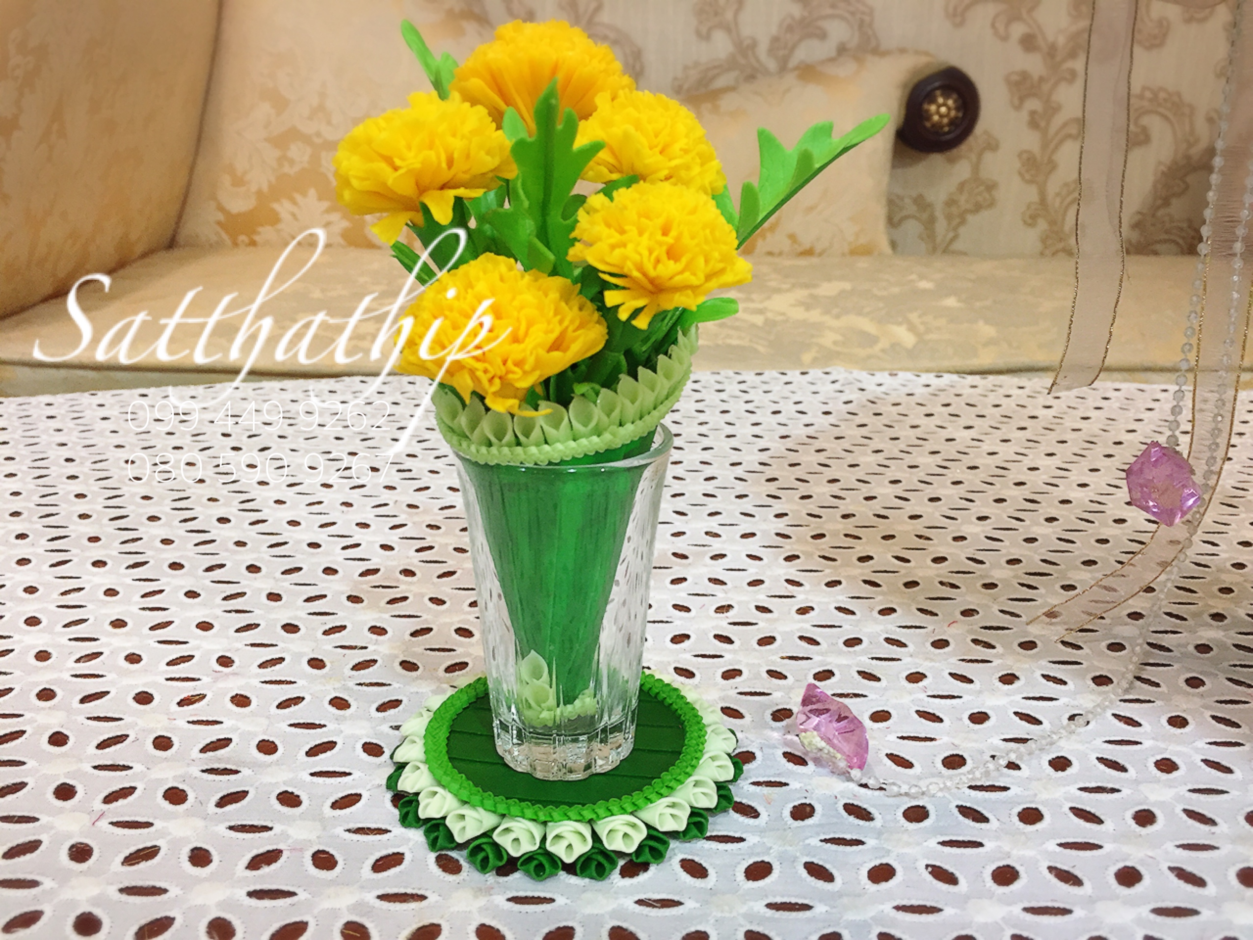 ชุดกรวยดอกดาวเรือง พร้อมถาดประดิษฐ์จากดิน - ดอกดาวเรือง - Marigold