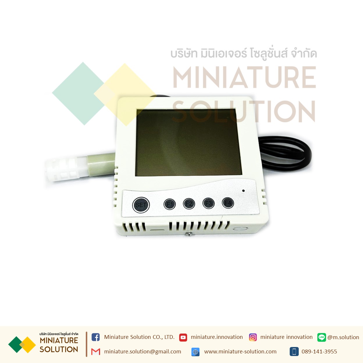 เซนเซอร์วัดอุณหภูมิ ความชื้น มีจอ LCD แสดงผล ออกสัญญาณ RS485 Modbus Temperature and Humidity Sensor with LCD Body บางเล็ก (สายยาว VMS-3001-WS-N01)