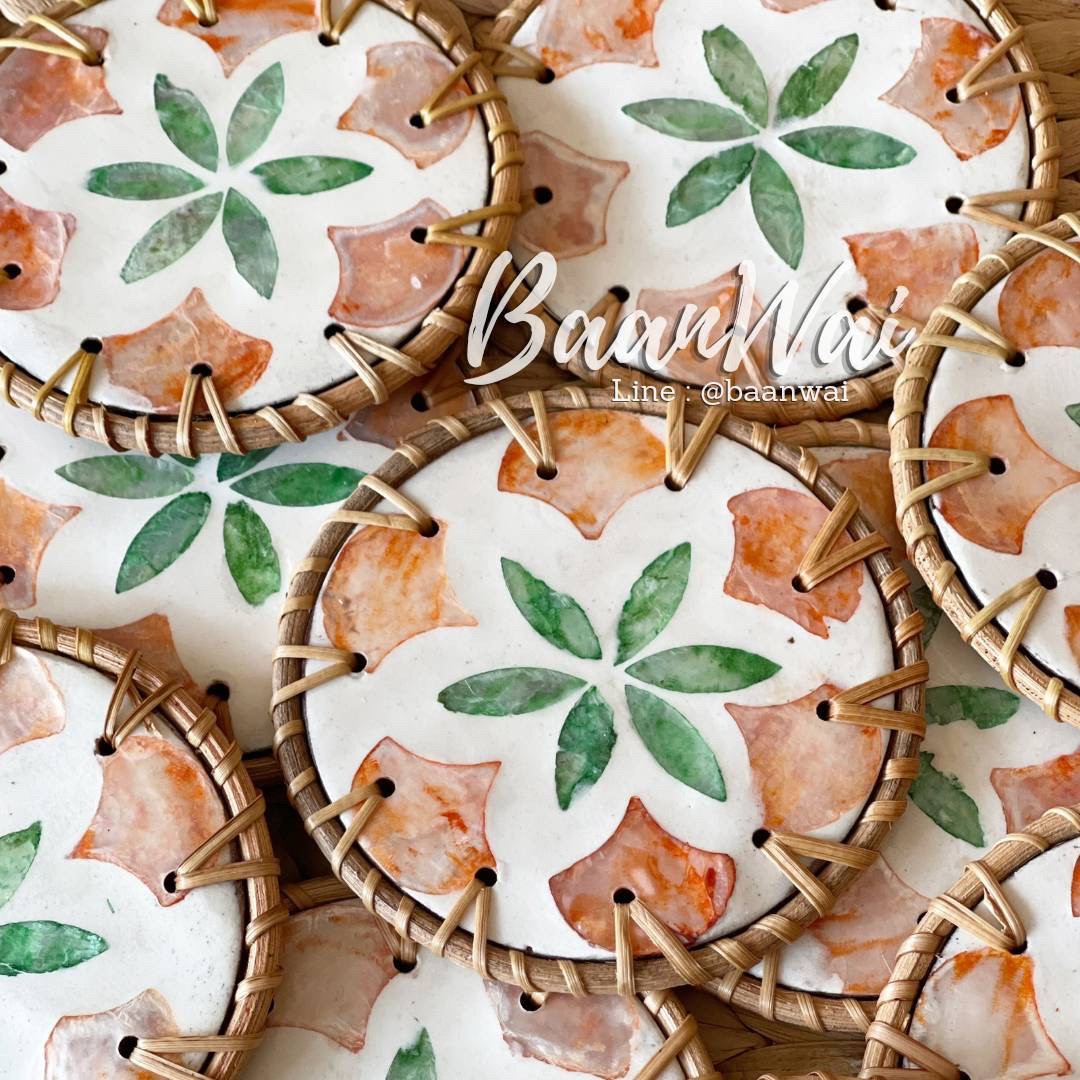 แผ่นรองแก้วลายเปลือกหอย ขนาด 4 นิ้ว (คละลาย)