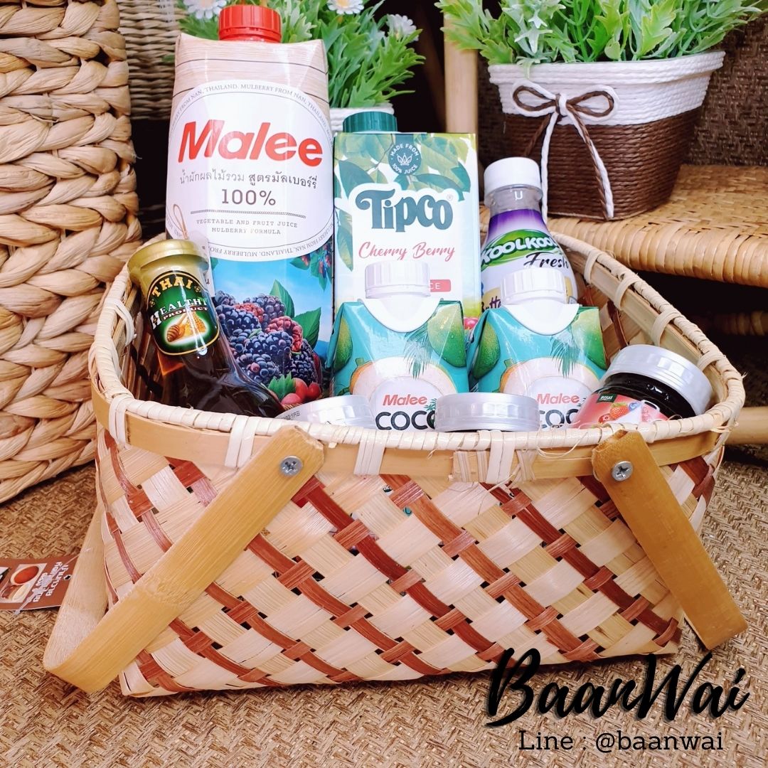 ตะกร้าไม้ไผ่ หูพับ มี 3 ขนาด