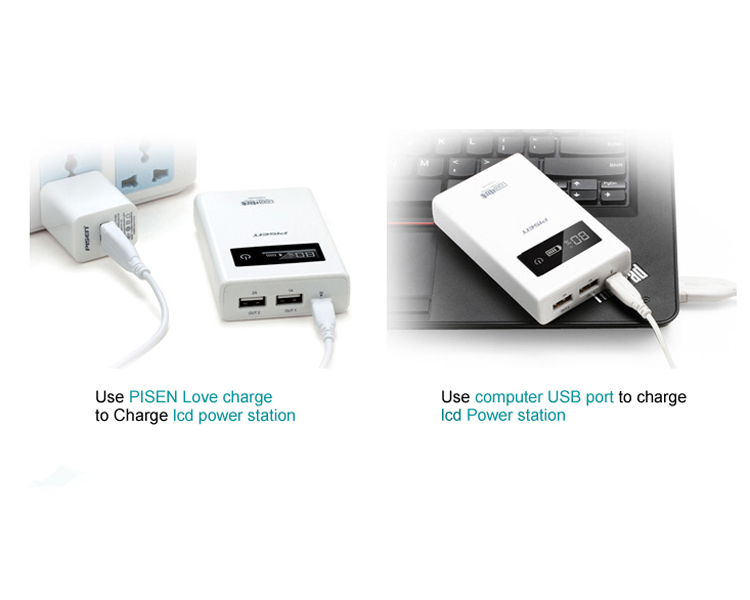 PISEN แบตสำรองแท้ 10,000 mAh พาวเวอร์แบงค์ LCD Power Station รุ่น TS-D111 จอ LCD แสดงผล ชาร์จเร็ว 2.4A สวิตซ์ทัชกรีน Dual USB คู่ 5V-2A เก็บประจุเต็มที่ได้ยาวนาน พกพาสะดวก ฟรี!! สาย Micro USB - สีขาว