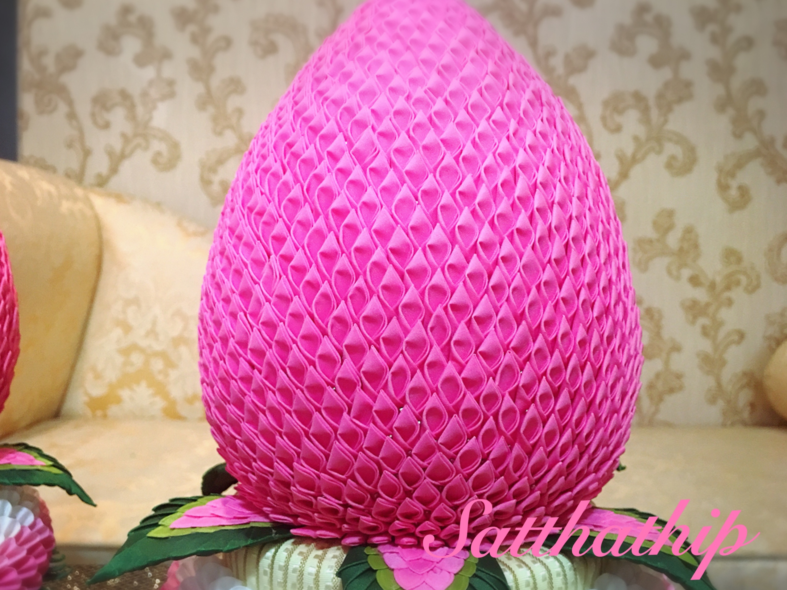 พานพุ่มผ้า สีชมพู - พานพุ่ม สีชมพู - พานพุ่มสักการะ สีชมพู - Phan bush