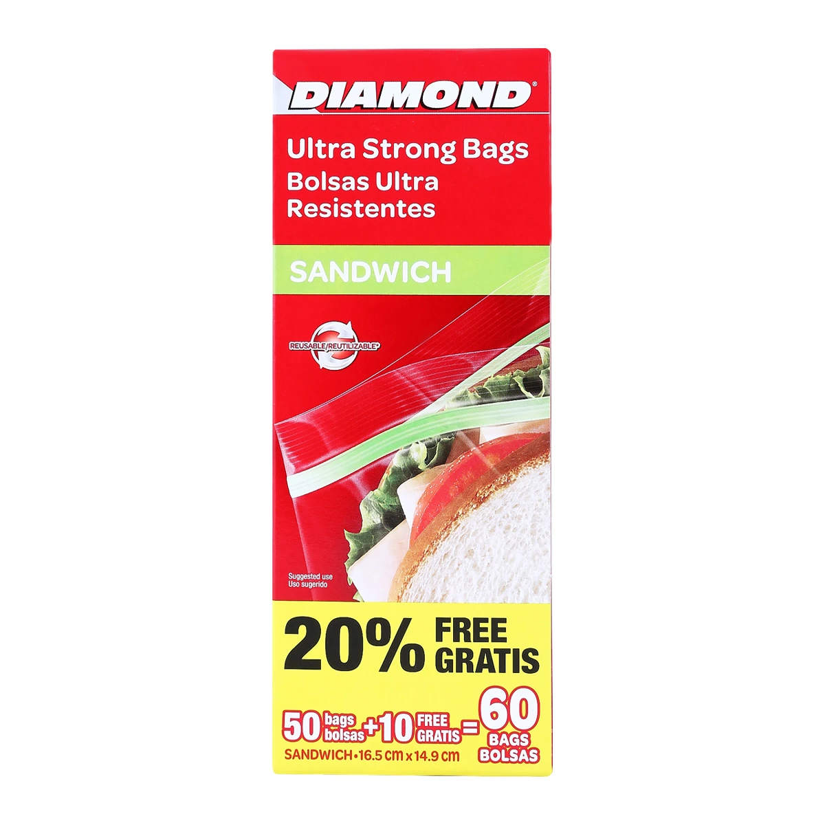 ถุงซิป Zipper Bag ตรา Diamond ขนาด 14.9x 16.5 cm. 60 ใบ (09-1890)