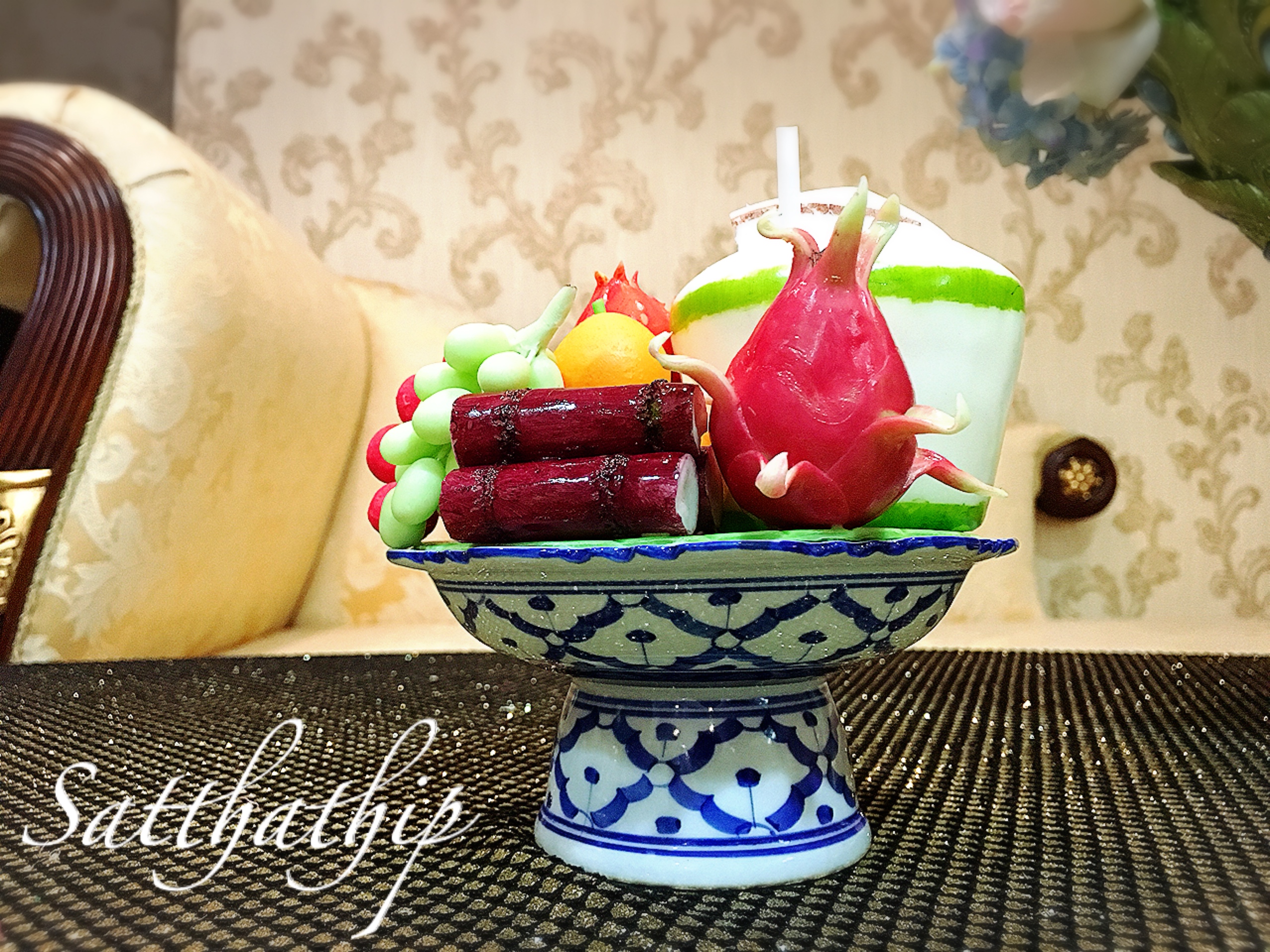 พานผลไม้ (9 อย่าง) ประดิษฐ์จากดิน - ผลไม้จิ๋ว - ผลไม้มงคล