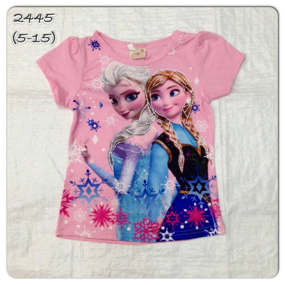 เสื้อยืดเจ้าหญิงเอลซ่า อันนา สีชมพู สวยมากๆค่ะ ไซส์ 5 7 9 11 13 15