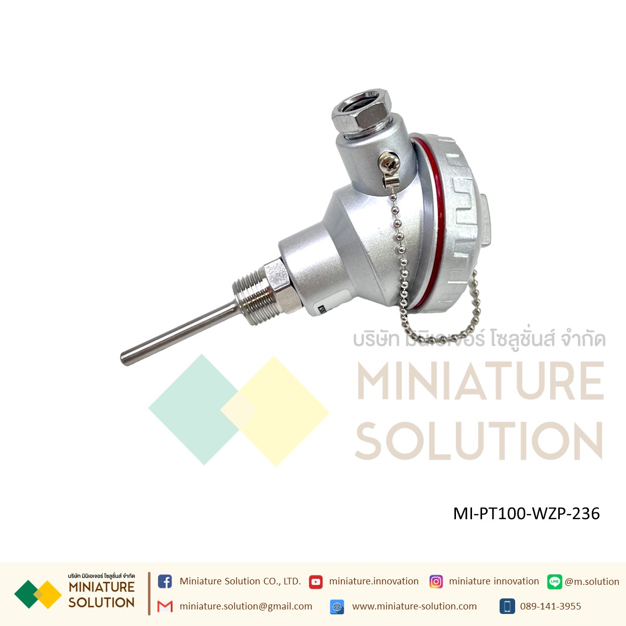 เซนเซอร์ วัดอุณหภูมิ WZP-236 RTD Temperature Sensors PT100 RTD Sensor, 6mm Dia, 50mm Long, 3 Wire, -50 +250°C Max