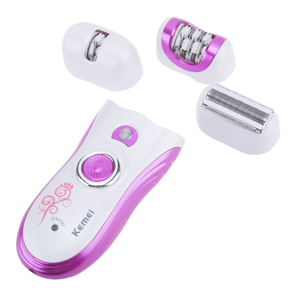 Kemei เครื่องถอนขน 6 in 1 โกนขน นวดหน้า ขัดหน้า ชุดใหญ่ KM-3066 เปลี่ยนได้ 3 หัว มอเตอร์ Pd อัลลอยด์ ใช้งานต่อเนื่อง 40 นาที ถอดล้างหัวได้ แถมฟรี!! ฟองน้ำทำความสะอาด - สีชมพู