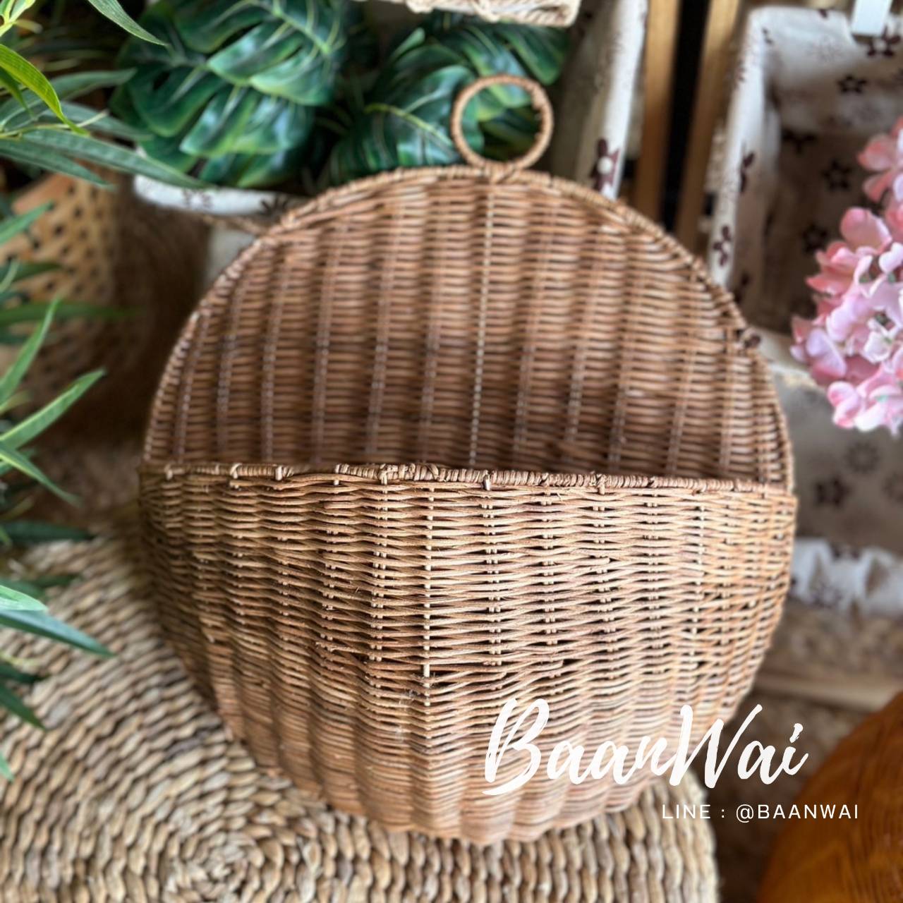ตะกร้าหวาย ทรงกลม แขวนผนัง