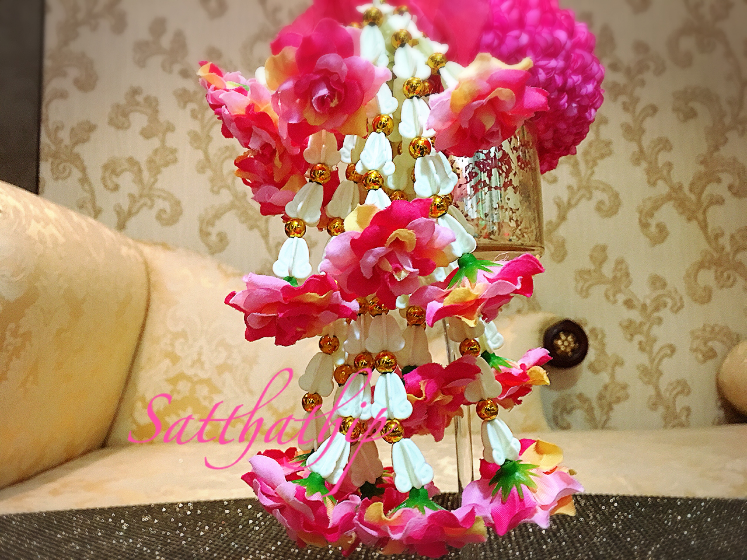 พวงมาลัยผ้า - พวงมาลัยดอกมัม ประดิษฐ์ - พวงมาลัยถวายศาลพระภูมิ - Fabric Garland