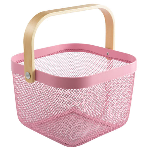 ตะกร้าลวดตาข่ายหูไม้,ตะกร้าลวด,ขนาด25*25*18cm