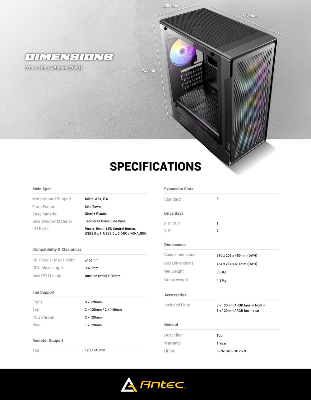 ANTEC VX300M ARGB MATX CASE [1Y]