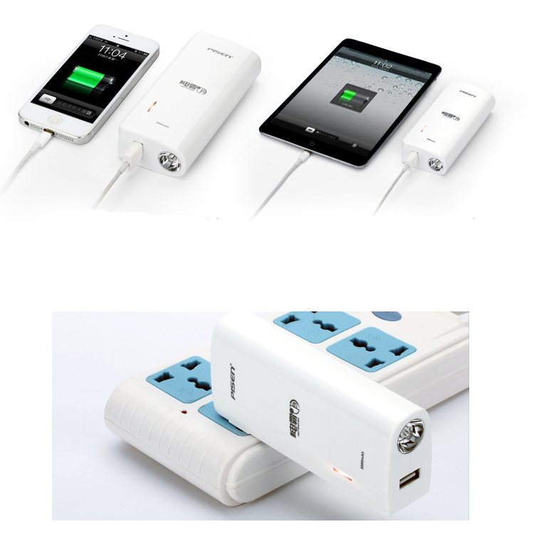 PISEN แบตสำรองแท้ 5,000 mAh พาวเวอร์แบงค์ High Power Box รุ่น TS-D065 ปลั๊กไฟในตัว ไฟ LED ส่องสว่าง USB 5V-2A ติดเครื่องวัดอุณหภูมิ เก็บประจุเต็มที่ได้ยาวนาน สำหรับพกพานอกสถานที่ ฟรี!! สาย Micro USB - สีขาว