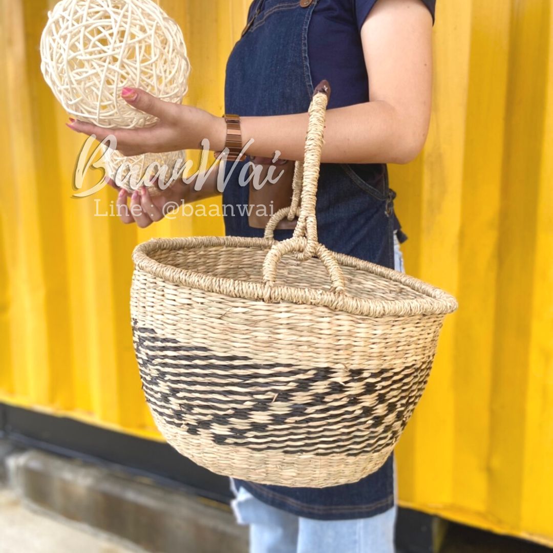 ตะกร้าสาน หูหิ้ว ตะกร้าสานหญ้าทะเล ฟางหญ้า