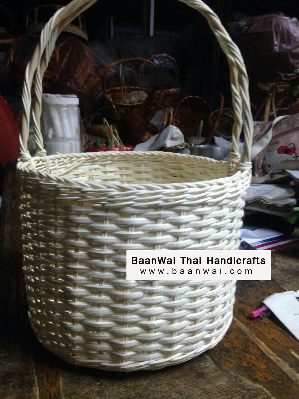 ตะกร้าหวายฟอก ขนาด 6 นิ้ว ตะกร้าหวายสีขาว ตะกร้าหวายทรงกลม ตะกร้าหวายดิบ