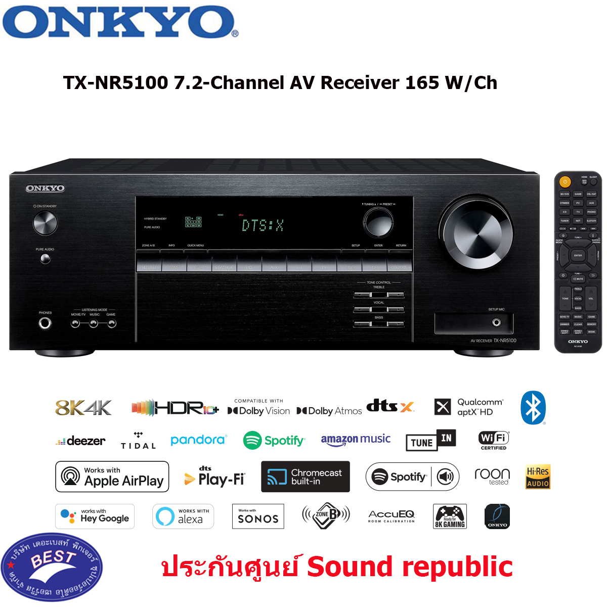 Onkyo TX-NR5100 8K AV Receiver 7.2 ชาแนล 165 วัตต์ต่อชาแนล