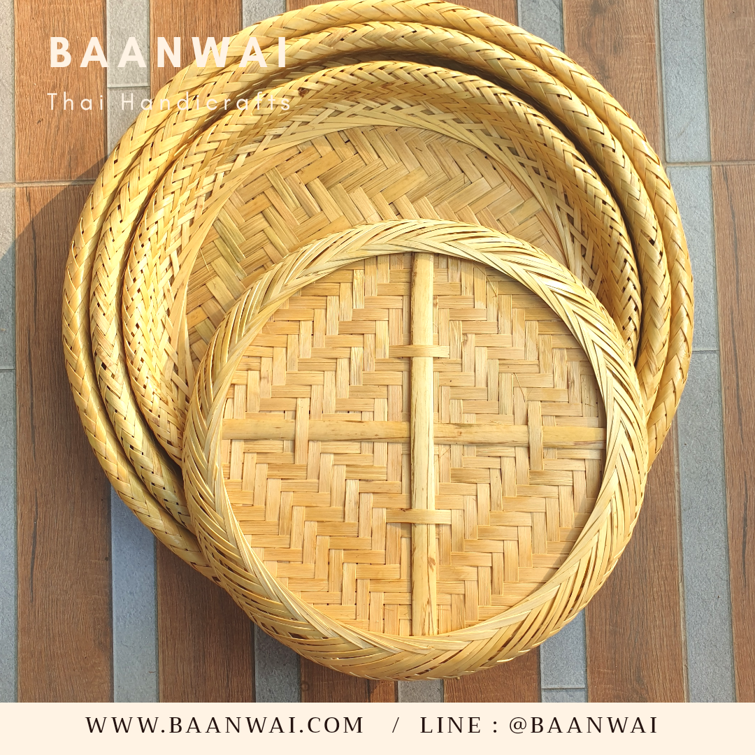 กระจาดกลม ถาดไม้ไผ่ ทรงกลม