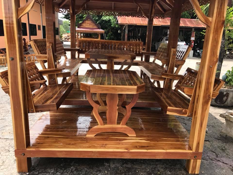 ( รหัส C2-S ). ศาลา ไม้สัก ชิงช้า สีเงา คาตาล พิงหลังตั้ง / ขนาด 2.00x3.20x3.20 เมตร