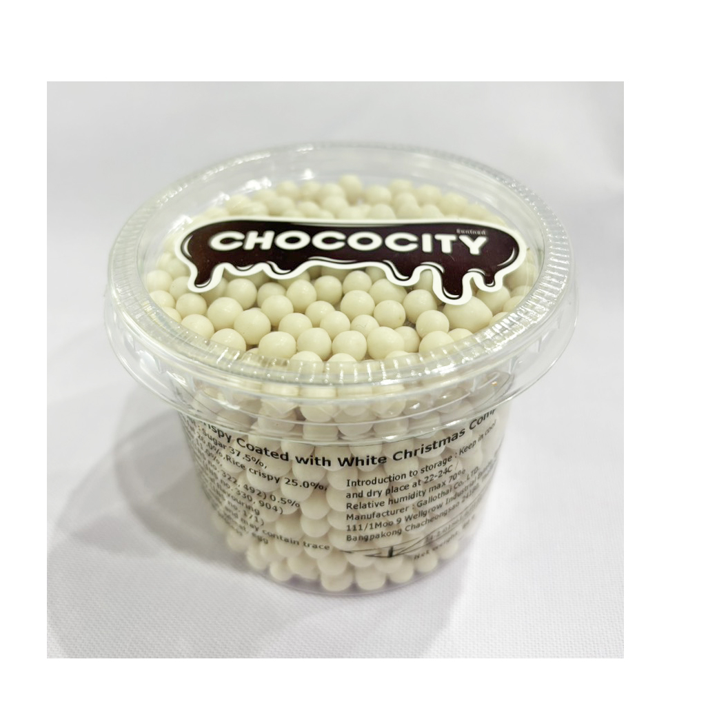 Small Rice Crispy Coated Christmas White Compound 80 g. ช็อคโกแลตข้าวพองสีขาวสำหรับตกแต่งขนม (05-6202)