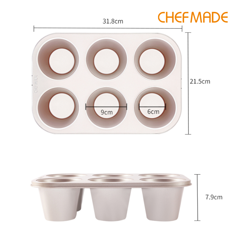 Chefmade WK9845 พิมพ์มัฟฟินจัมโบ้ 6 Cup Jumbo Muffin Pan (11-8133)