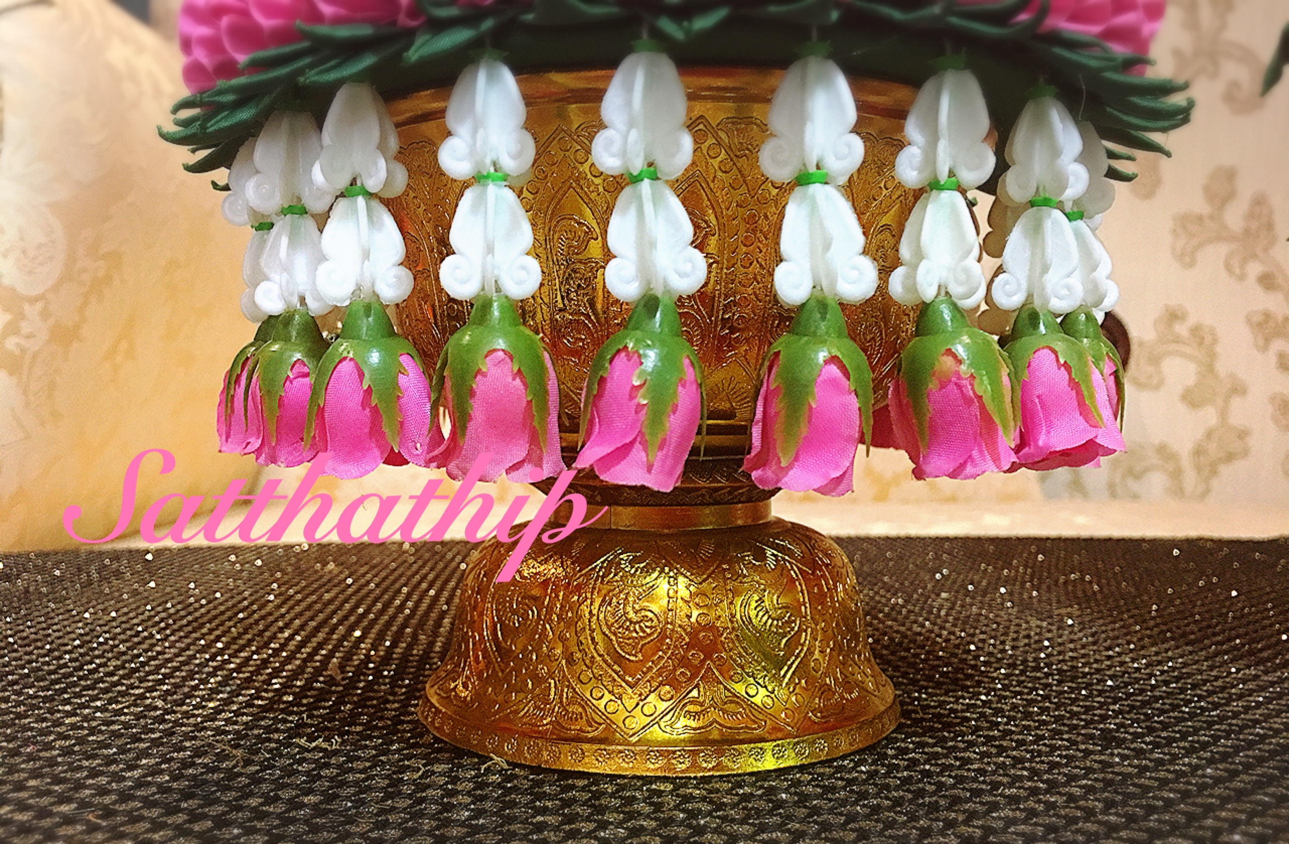 พานพุ่มผ้า สีชมพู - พานพุ่ม สีชมพู - พานพุ่มสักการะ สีชมพู - Phan bush