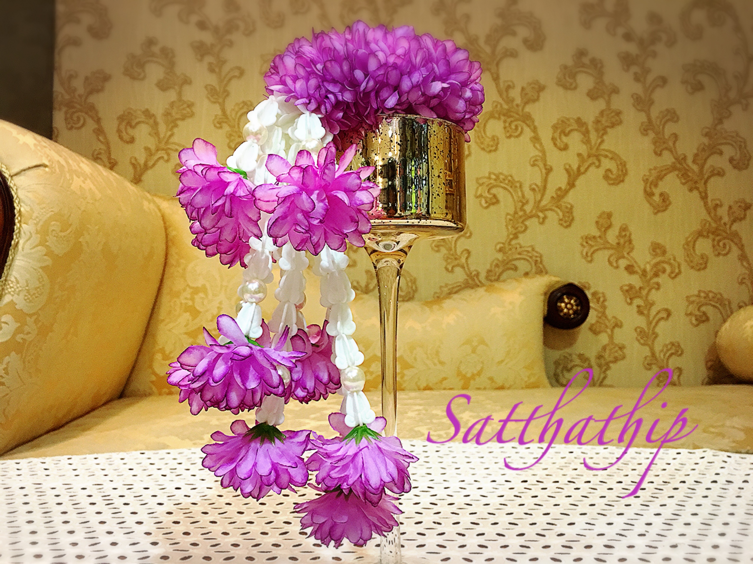 พวงมาลัยผ้า - พวงมาลัยดอกมัม ประดิษฐ์ - พวงมาลัยถวายศาลพระภูมิ - Fabric Garland