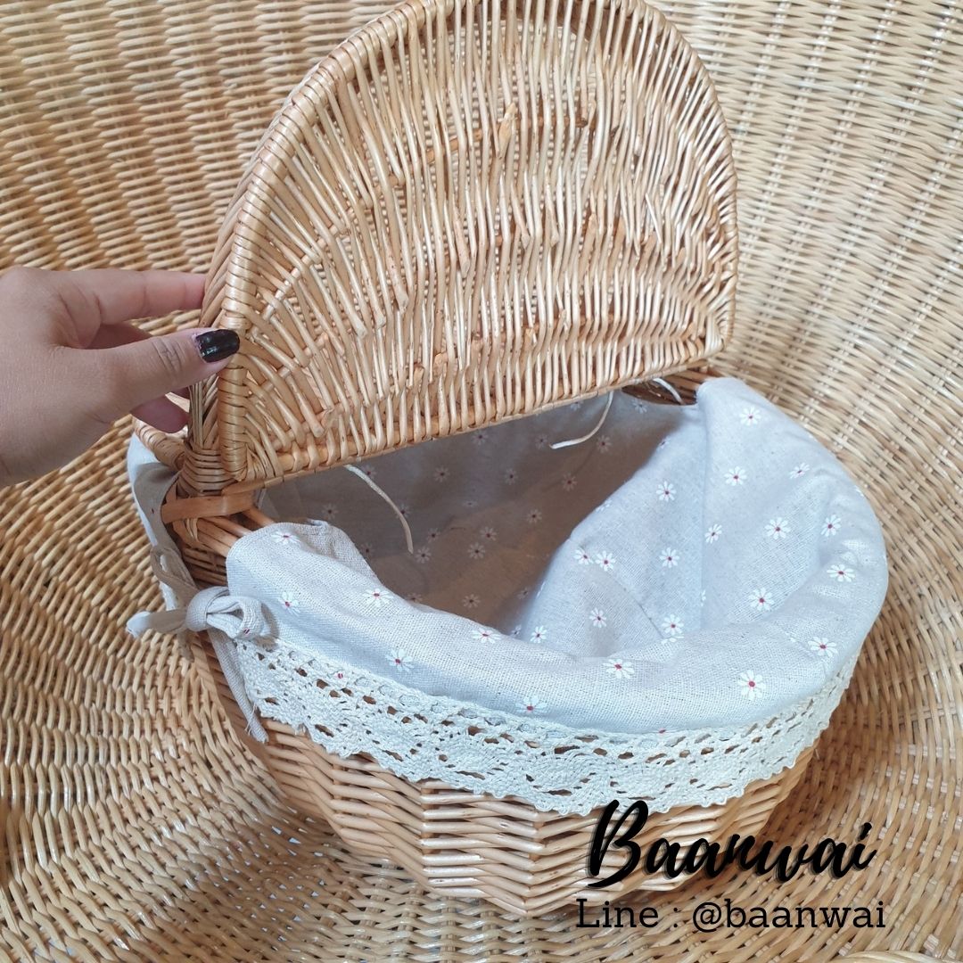 ตะกร้าปิคนิค กล่องหวายบุผ้า ทรงรี,ทรงเหลี่ยม