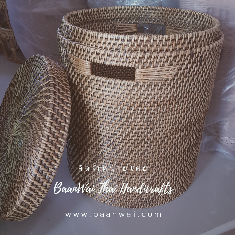 ตะกร้าผ้า หวายแท้ งานหวายเวียน