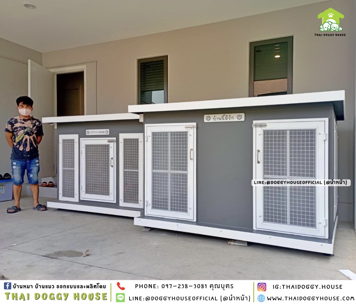 บ้านหมา ติดพัดลม มีมุ้งลวด+ตะแกรงเหล็ก แบบบ้าน 𝐁𝐨𝐱 𝐬𝐭𝐲𝐥𝐞