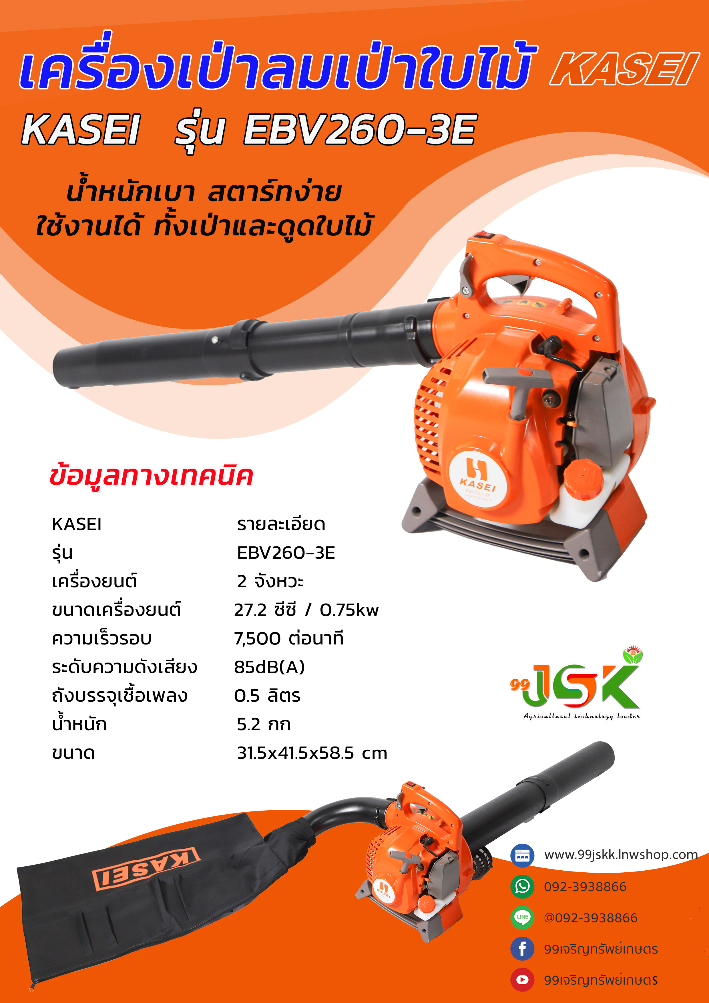 เครื่องเป่าลมดูดใบไม้ KASEI รุ่น EBV260-3E